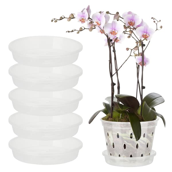 Blomsterpotteskål, 5 stk., transparent, 160 (ydre diameter: 15 cm, indre diameter: 11,8 cm)