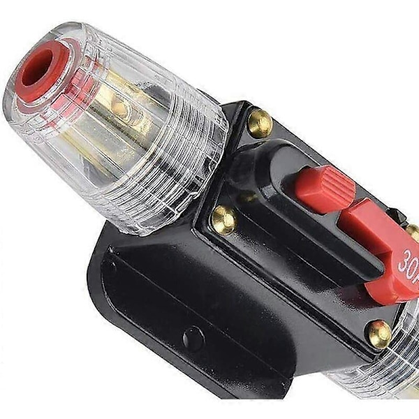 30A Strømbryter, 12V-24V DC Inline Sikringsholder, Manuell Reset Bryter Bilstereo Sikring, Inline Sikringsblokk Lydsystembeskyttelse (30A)
