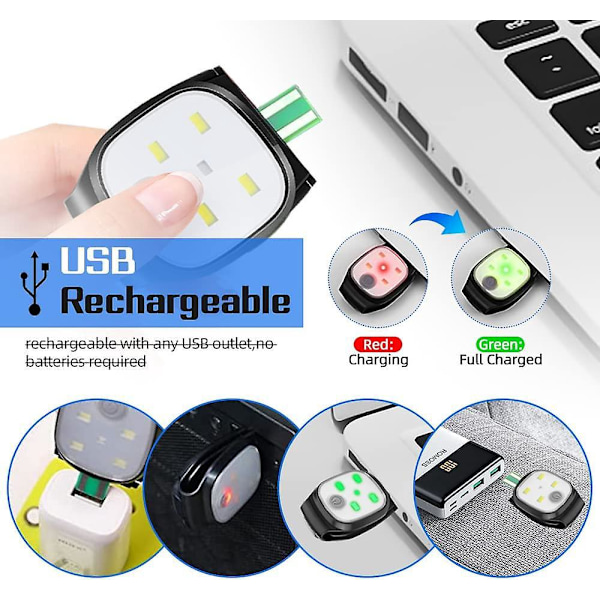 Kiinnitettävät juoksulvalot, 2 kpl USB ladattavat 4 valotilaa LED juoksulvalot pieni juoksijoille, hölkkääjille