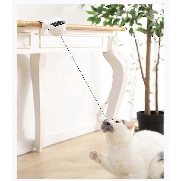 Dotpet Pet Fling String Kattleksak Robot Interaktiv Jaktleksak Med Pomponer (vit)