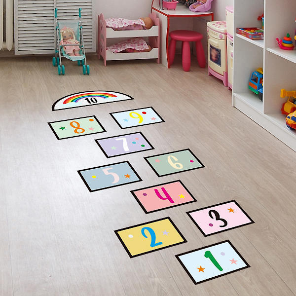 Set med 10 Creative Number Grid Game Golv- och väggdekaler, Cartoon Numbers Golvdekaler för barnrum, heminredning