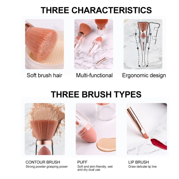 3 i 1 multifunktionell kosmetisk borste Foundation Powder Concealer Eye Lip Brush Makeup Tool