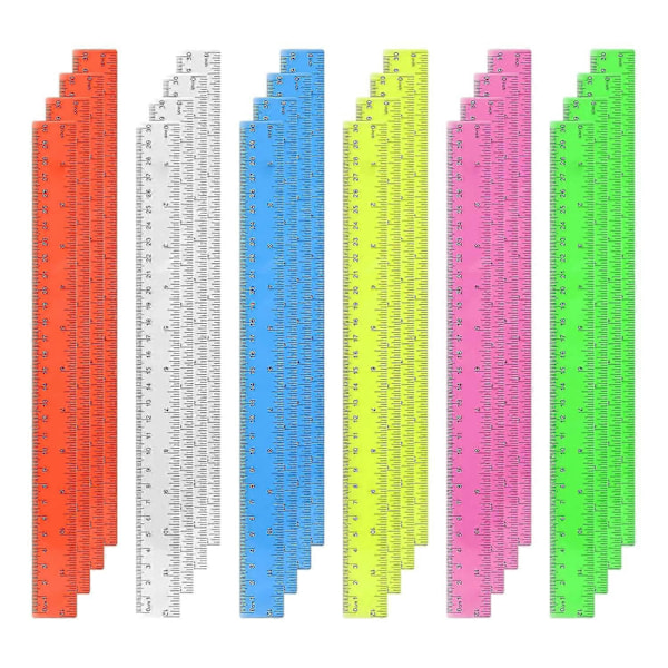 24 kpl 30 cm muoviviivaimia, 12 tuuman värikkäitä läpinäkyviä viivaimia tuuma- ja metrijärjestelmällä lapsille, koululaisille, luokkahuoneeseen ja toimistoon