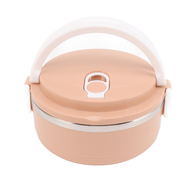 Isolert lunsjboks i rustfritt stål med silikon, runde pustehull, ergonomisk håndtak, Bento-boks for skole, rosa