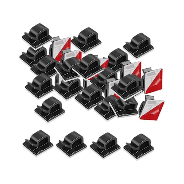 50 stk. kabelclips, der holder styr på ledningerne til stue, køkken, studieværelse, sort-sort-sort
