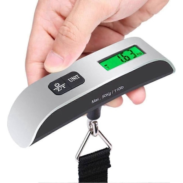 Digital bagagevåg, 50 kg viktvåg bärbar med LCD-bakgrundsbelyst display och temperatursensor