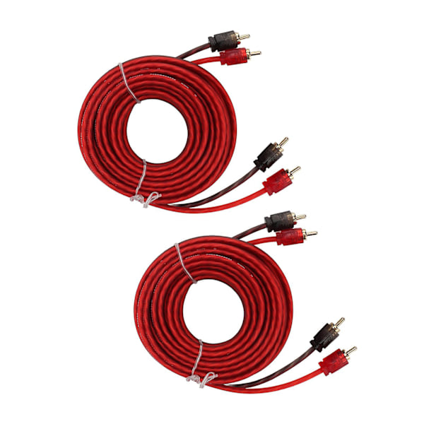 2 stk. RCA-kabel for bil, hann til hann, 5 m lang, universell gummibelagt høy ledningsevne for stereosystem