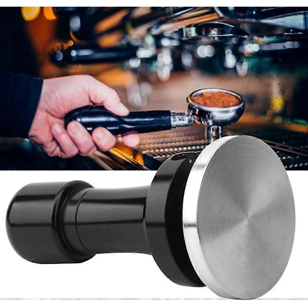 Kaffepress - 58mm Rostfritt Stål Fjäderjusterbart Tryck Kaffepulver Pressverktyg, Svart