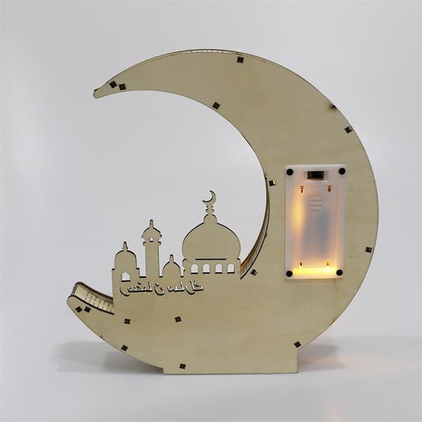 Ramadan-dekorasjon Tre Eid Mubarak LED-lys Gylden Måne Hul Lampe