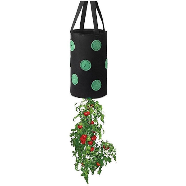 2 stk. 3 Gallon Jordbær Dyrkningspose, Hængende Planteposer med Håndtag, Jordbær Plantekasse til Urter Blomster Have Gård, 13 Huller ——sort