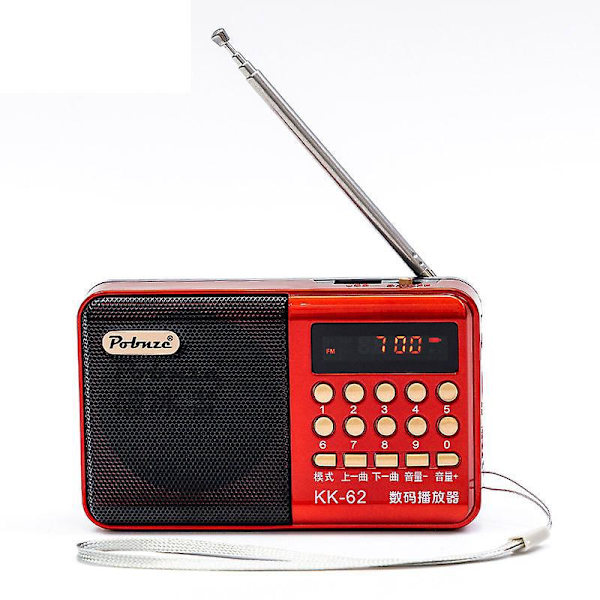 Bärbar röd kortvågsradio med stöd för TF-kort