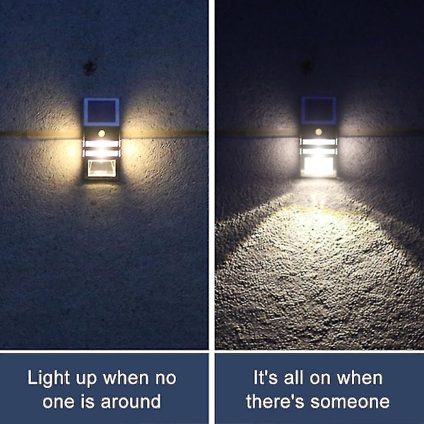 Ruostumattomasta teräksestä valmistetut aurinkokennovalot liiketunnistimella, ulkokäyttöön, koristeelliset, aurinkovoimalla toimivat LED-turvavalot, vedenpitävät etuovelle, patiolle, terassille, pihalle, puutarhaan