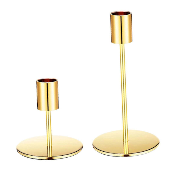 2 x Ljusstakehållare Robust Retro för Hem Vardagsrum Middag Guld