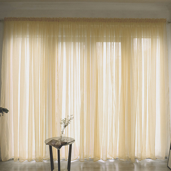 Enkel stil polyester fönster voile tyll gardin genomskinliga paneler sovrum vardagsrum inredning gyllengul 1x2m