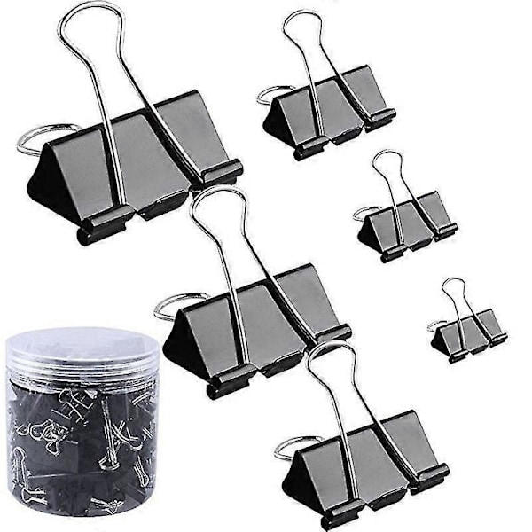 120 Stk. Papirclips Binder Clips Assorterede Størrelser (sort)
