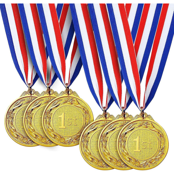 Sæt med 6 guldmedaljer med 32 bånd, perfekt til sport, konkurrencer og fester