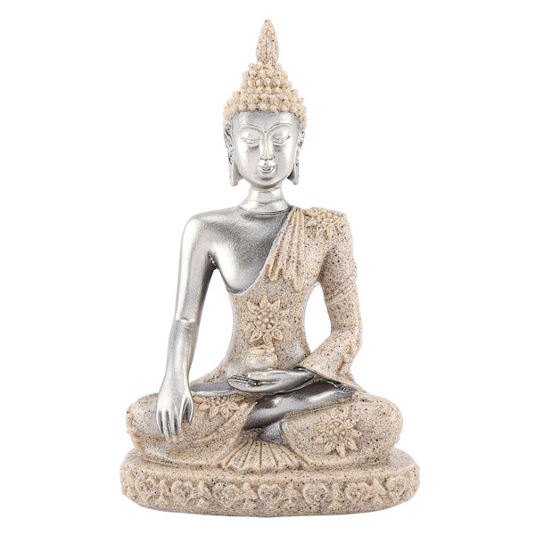 Mediterande sittande Buddha-statyetsnideri hantverk för heminredning bordsdekoration (#1)
