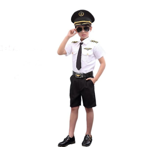 Børnepilotkostumer - Børns Cosplay Flyveleder Uniform Sæt med Solbriller120 korte ærmer 2