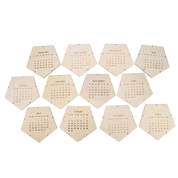 2020 Ainutlaatuinen DIY-puukalenteri Geometrinen kolmiulotteinen työpöytäkalenteri Kotitoimiston koriste Khaki