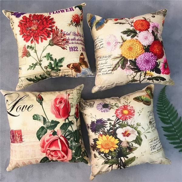 AIDUCHO Set med 4 kuddfodral i bomull med tropiskt växtmönster, 45 x 45 cm, bomull, H, 45 x 45 centimeter