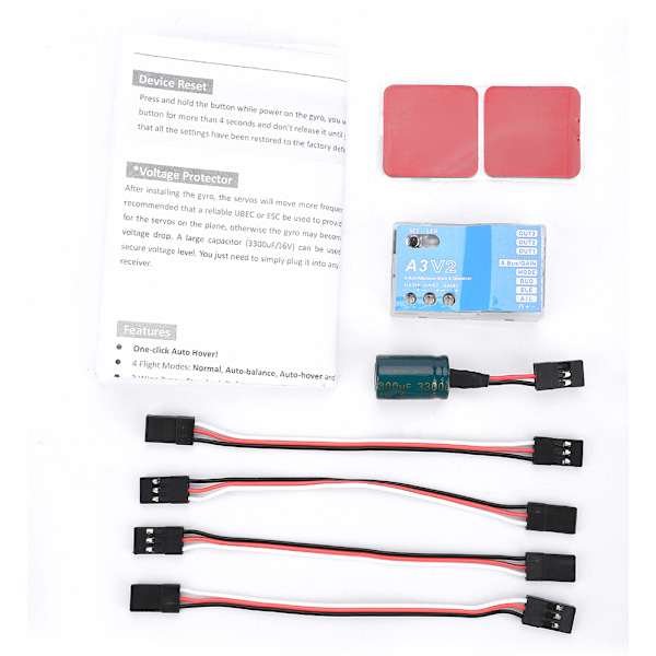 F50A 3-akset Gyro A3 V2 flyvekontrolstabiliseringssystem til RC fastvingefly