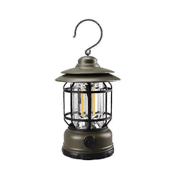 USB Uppladdningsbar Campinglykta Flamlampa - Utomhus Cob Lykta Retro Campinglampa Ljus Armégrön