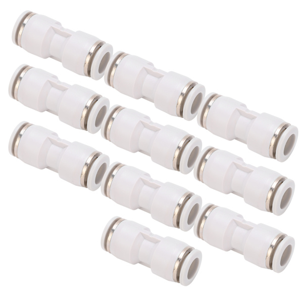 10 stk. lige trykforbindelser luftslange hurtigudløsning pneumatiske rør fittings hvid PU-10
