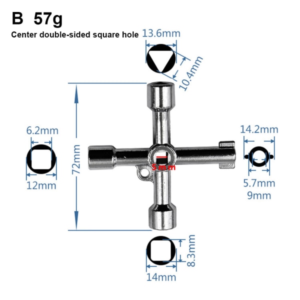 Universal Triangle Key Cross 4 Way Multi Cross Wrench for Gas Electrical Elevator Cabinet Meter Box