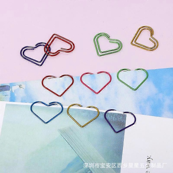 50 Stk. Papirclips, Metal Papirclips, Hjerteformede Papirclips, Flerfarvede Papirclips, Metal Papirclips Bogmærker, Til Dekorative Invitationer, P