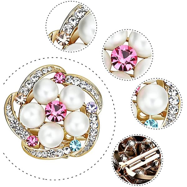 Mode blomsterformet legeringsbroche med zirkon- og imiteret perledekoration