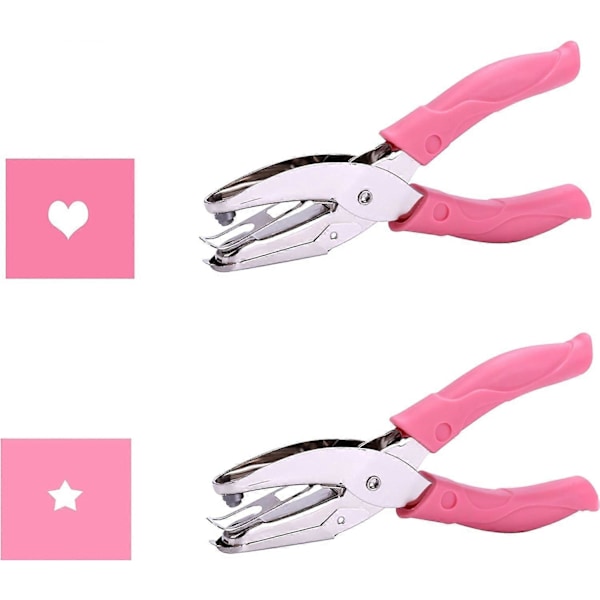 2025 Egnet (2 STK) Lille Mini Tiny Hjerte, Stjerneformet Hul Papir Hulmaskine med Pink Blødt Håndtag