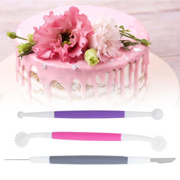 3 st / set Fondant Tårtdekorationsverktyg Modellering Blommönster Bakverksskärare