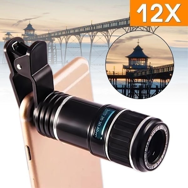 Universal HD 12x optisk zoom kameratelefonlinse med klips for iPhone