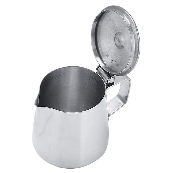 Melkekanne i rustfritt stål med lokk - 350 ml kapasitet, ideell for latte art og espressomaskiner