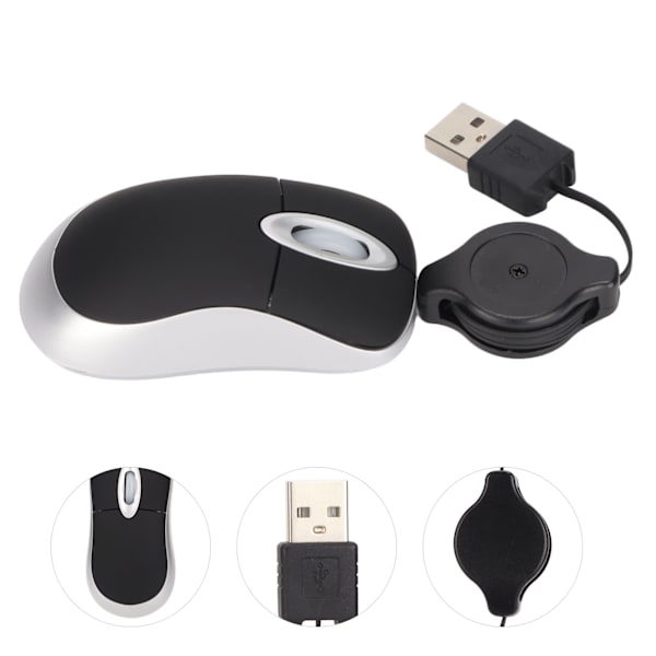 Mini Mus - Stilig, blank overflate, 68 cm innfellbar kabel, Plug and Play, bærbar, bred kompatibilitet