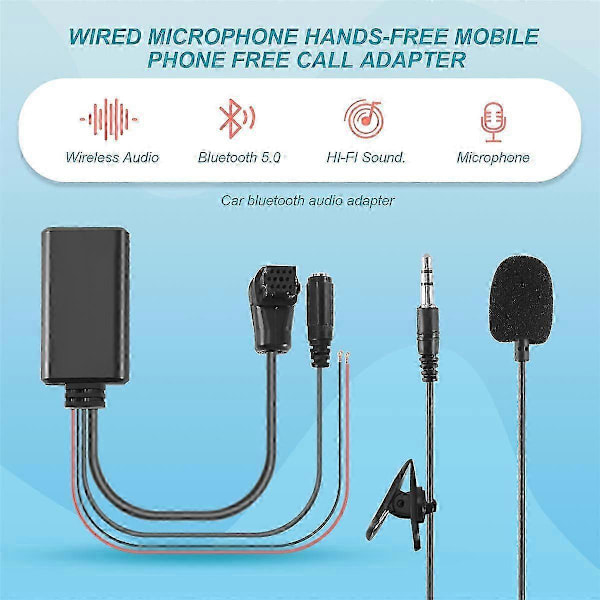 Bil Bluetooth 5.0 Aux Kabel Mikrofon Håndfri Mobiltelefon Gratis Opkalds Adapter kompatibel med Pioneer Radio IP-BUS P99 P01