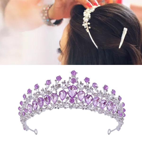 Kvinner Bryllupskrone Sinklegering Utsøkt Rhinestone Bride Crown Hårtilbehør til Ball Costume Party Sølv og lilla