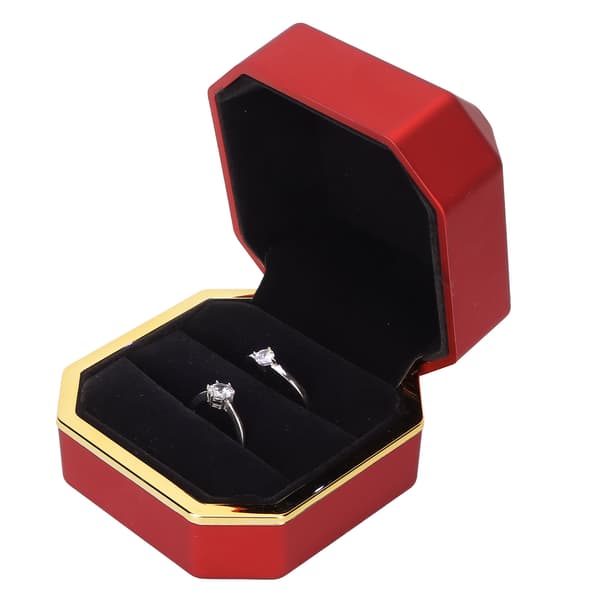 Ring Display Box Flocking Inner Elegant Smyckesskyddande Förvaringspresentförpackning med ljus för förlovning Bröllop Röd