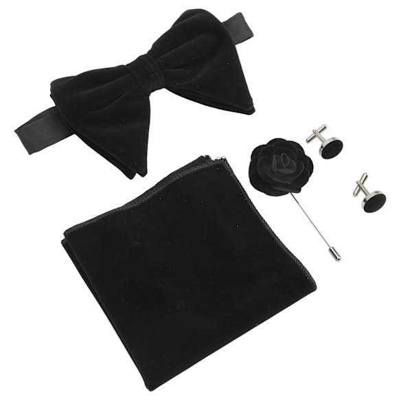 5 stk slipssett med slips, enkel håndtering, klassiske, elegante slipseslips, lommetørkle, mansjettknapper, brystblomst til bursdagsgave, svart