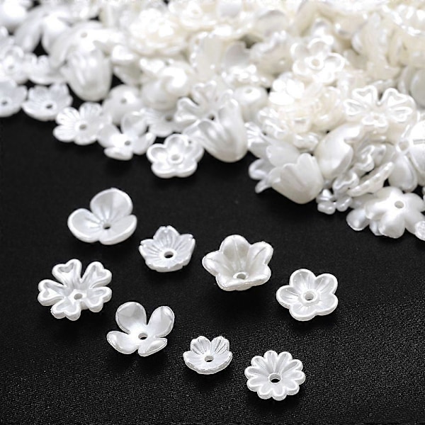 iYOE 100 stk. Hvite Imitasjonsperler Akryl Blomsterkuler for Smykkelaging DIY Tilbehør Uregelmessig Størrelse Lagdeling style6