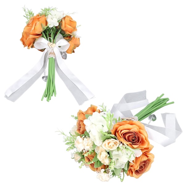 Brudbukett i plastmateriale, oransje, retro, elegant stil, DIY dekorativ lett kunstig blomst for gårdsplasser