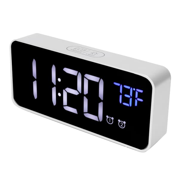LED Digital Väckarklocka Termometer med Snooze USB-laddning Sovrum Kontorsdekoration Silver