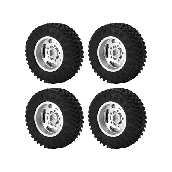 4 st gummiblandade 55 mm däck i mässing motvikt kombinerare aluminiumlegering fälg för Axial SCX24 1/24 RC bil uppgraderingsdelar silver