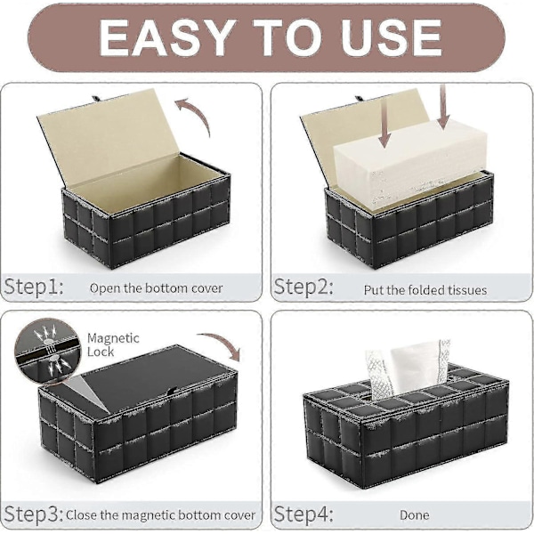 Rektangulær Læder Tissue Box (sort)_SZXM