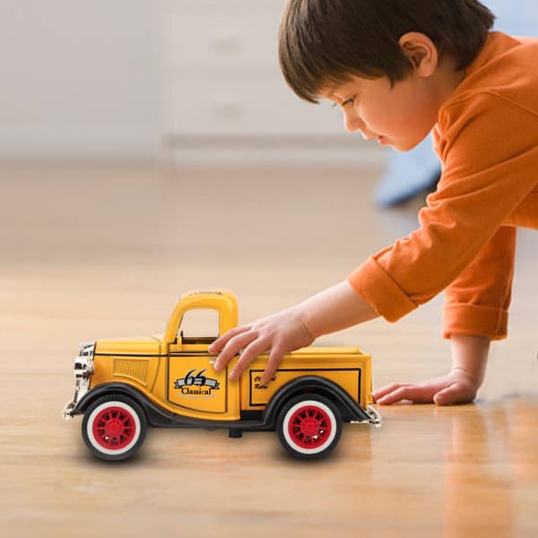 Legerings Pull Back Bil Legetøj Pickup Truck Model Støbt Legetøj Lyd Lys Bil Køretøj Legetøj (Gul)