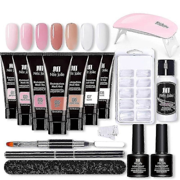 Nagel Gel Färgset - Polygel Kit med UV-lampa - Svart Design