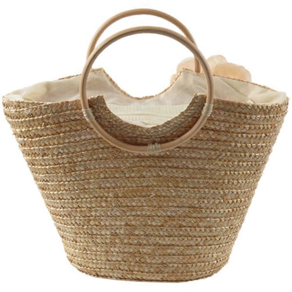 Stråveske for kvinner, blomstervevd sommerstrand Messenger Tote Bag