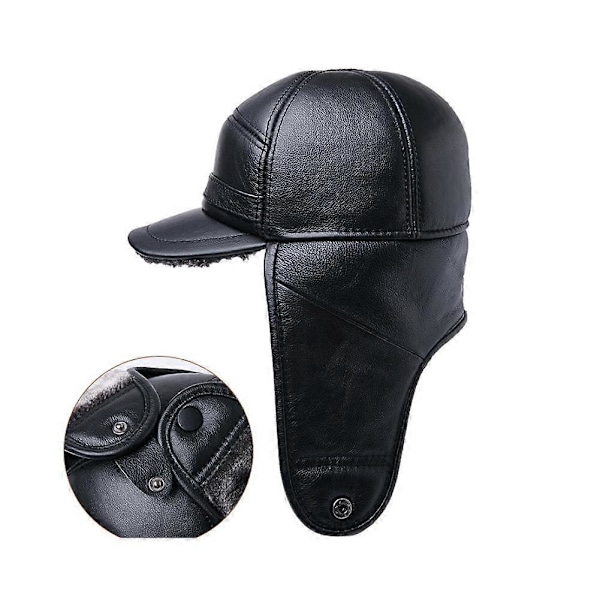 Herr 100% Äkta Kohud Hatt Vinter Varm Utomhus Skydda Öron Äkta Läder Keps För Vinter Varmt Foder (mörkbrun) XL {57-58cm}