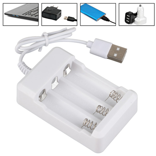 Bærbar ABS 3,6V oplader med tre stik til AA AAA genopladeligt batteri med USB-stik