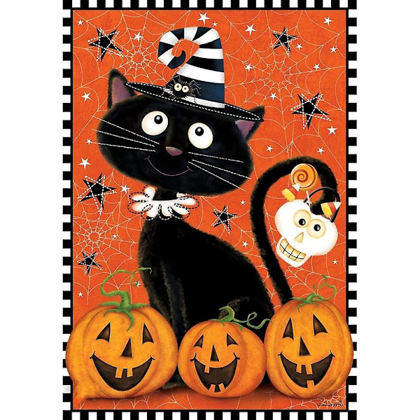 Halloween-häxhatt med svart katt trädgårdsflagga 12,5\" x 18\"